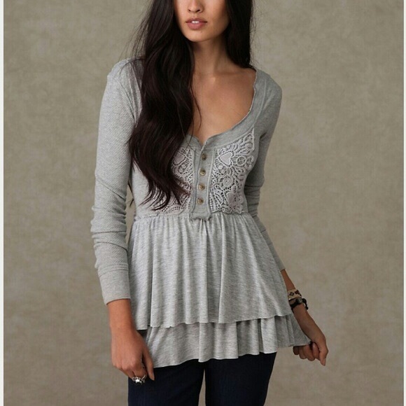 Free People Tops - Free People | Level Heart Babydoll Crochet Thermal